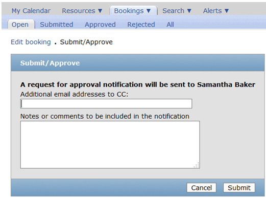 Resource Booking Approvals screen
