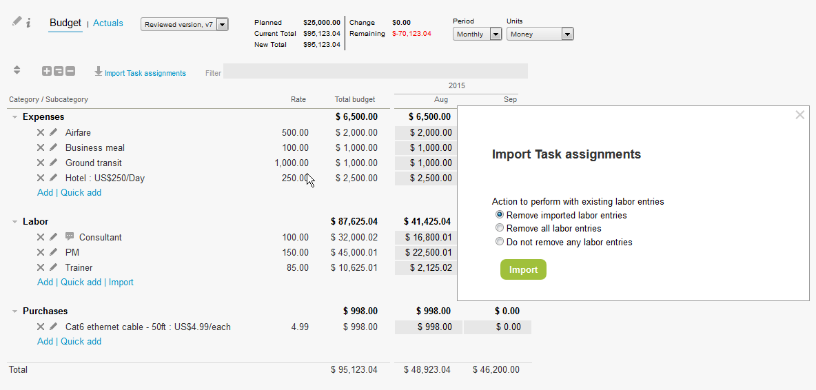 Import Data for Budget Entries