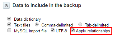 Automatic Backup Service MySQL Import File Apply Relationships Option