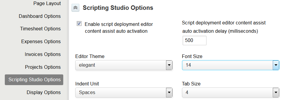 Scripting studio options