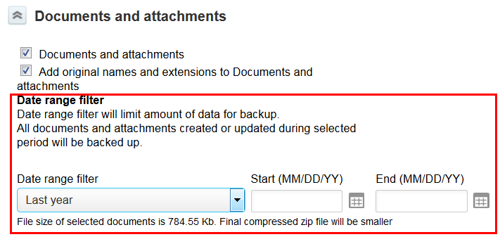 Select period attachments backup in ABS