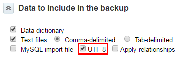 Automatic Backup Service MySQL Import File UTF8 Option