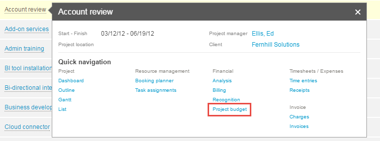 Project Budget Link in QuickViews