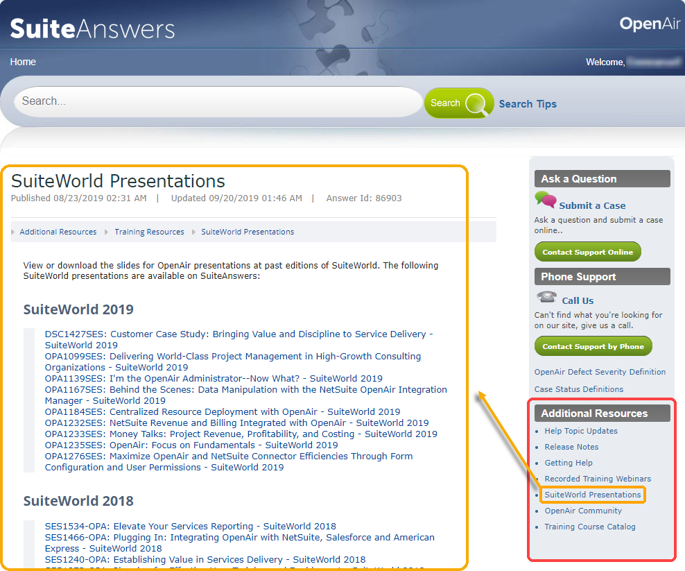 New Additional Resources widget and list of UISteWorlkd presentations in SuiteAnswers
