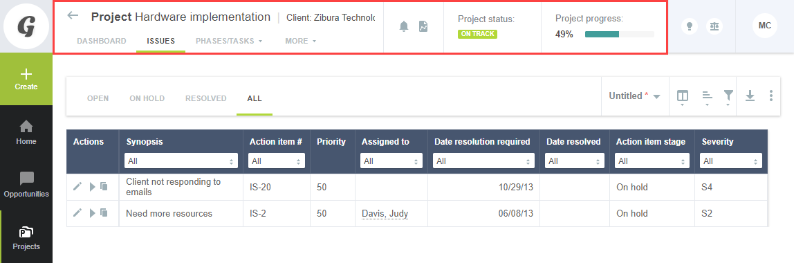 Redesigned record header and in-Record Project issues list view